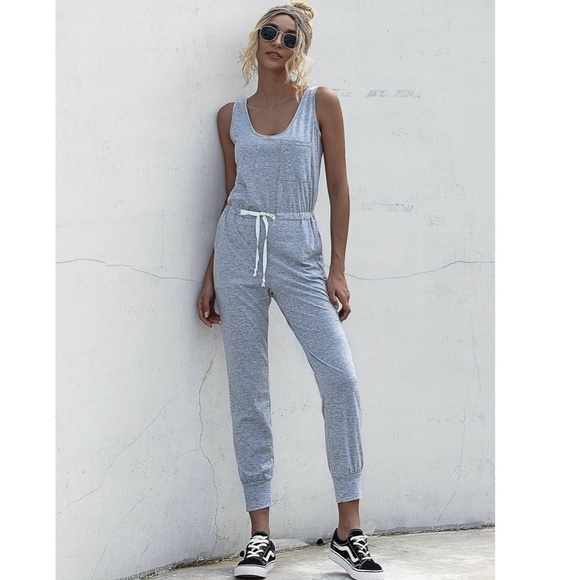 Casual Grey Jumpsuit Drawstring Waist - Picture 5 of 10